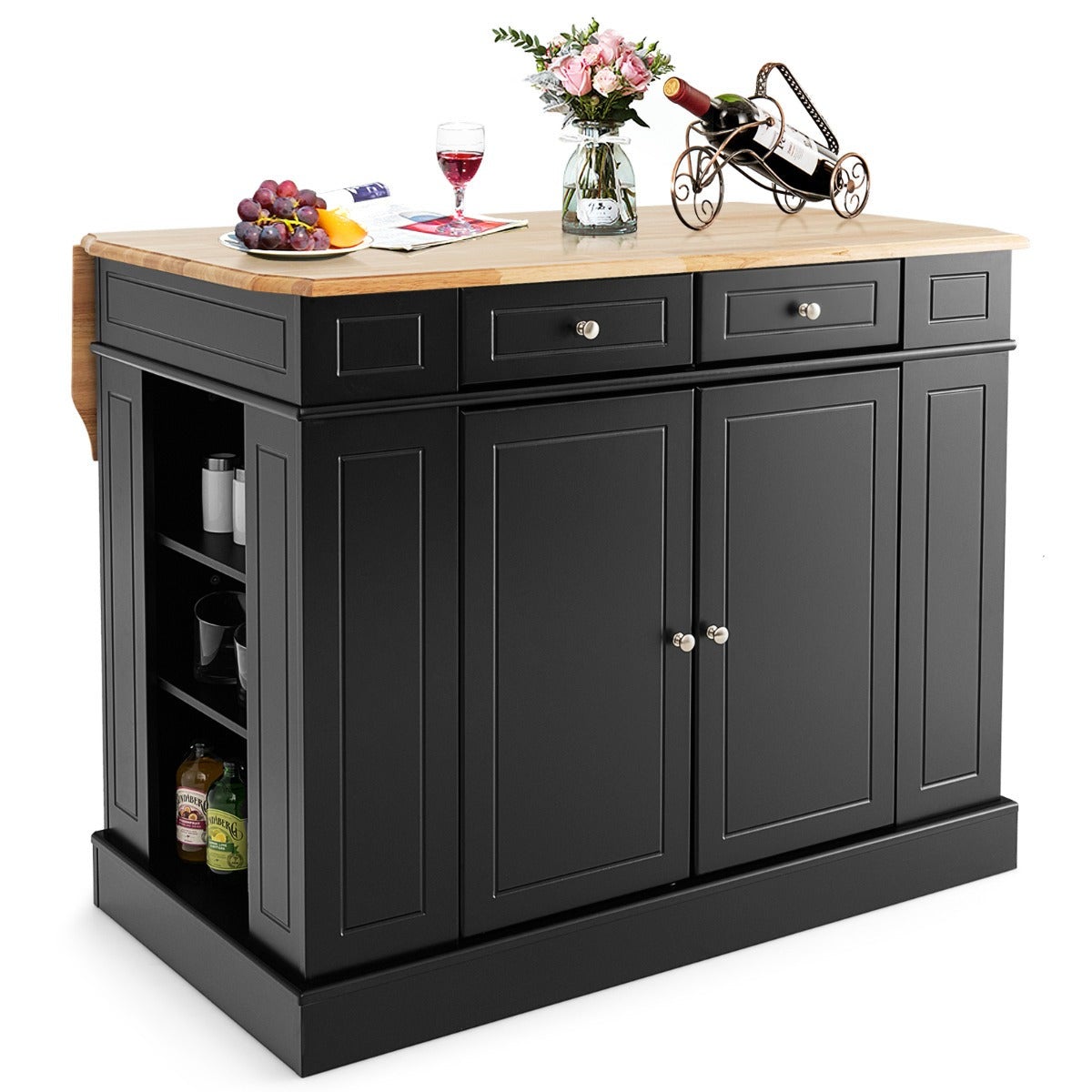 Essenza Carrito De Cocina Con Almacenamiento Encimera De Madera Cajones Estantes Laterales 2 Puertas Y Estantes Ajustables De 3 Niveles Blanco/Negro , Leroy Merlin