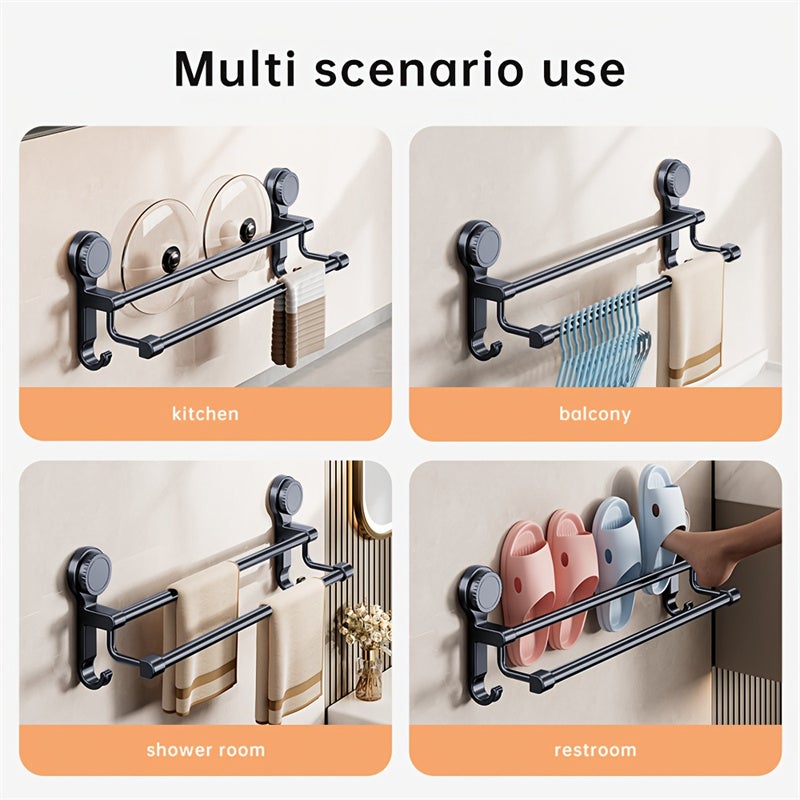Porte-serviettes mural chromé moderne avec ventouses puissantes, organiseur de salle de bain | Porte-serviettes de 40 cm pour salle de bain - 9