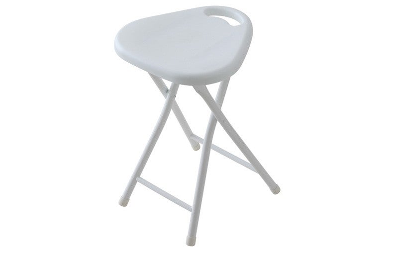 Tabouret pliant peu encombrant avec assise en ABS et pieds en acier blanc - 3