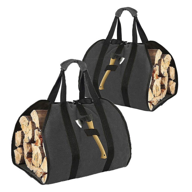 Worek na drewno opałowe, 2 sztuki, płócienny, wodoodporny, składany, na akcesoria kominkowe, odpowiedni do pieca plażowego (czarny)