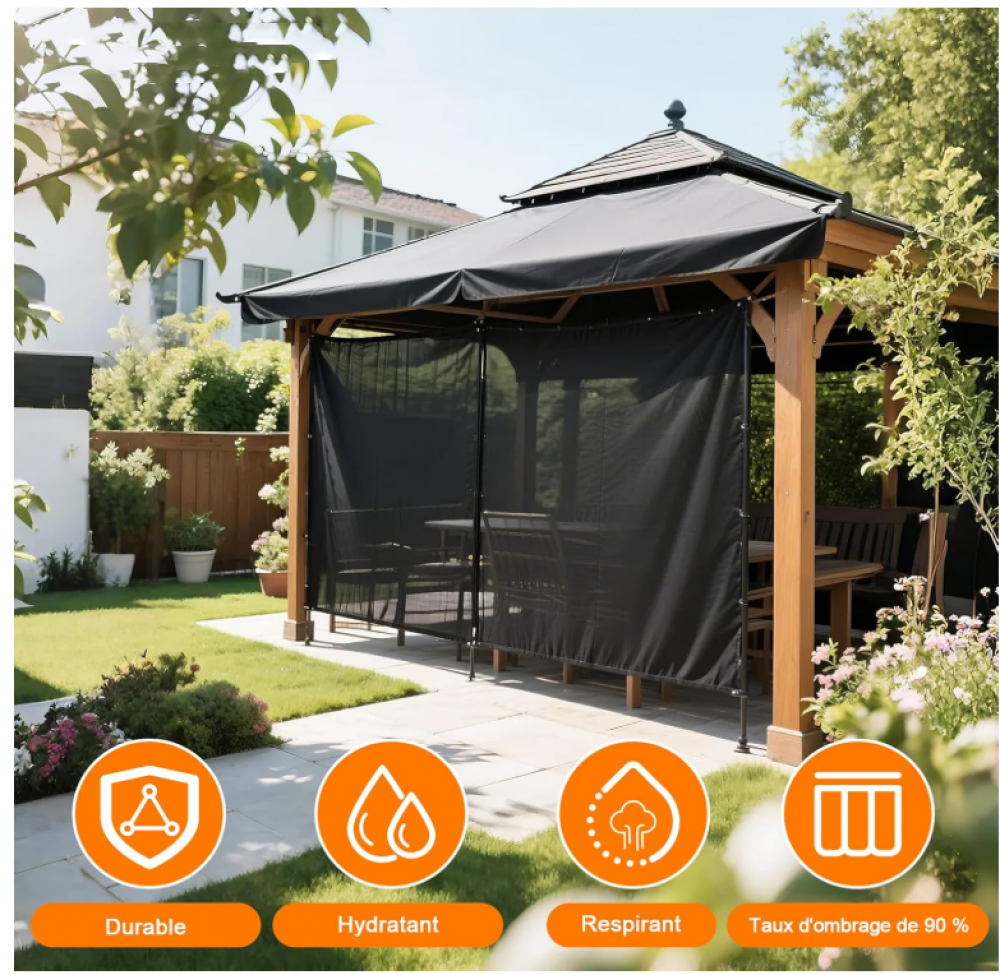 (Noir, 2mx5m) Toile d'ombrage de protection solaire, filet pare-soleil, protection solaire à 90%, convient pour terrasses, jardins, terrasses, serre - 2