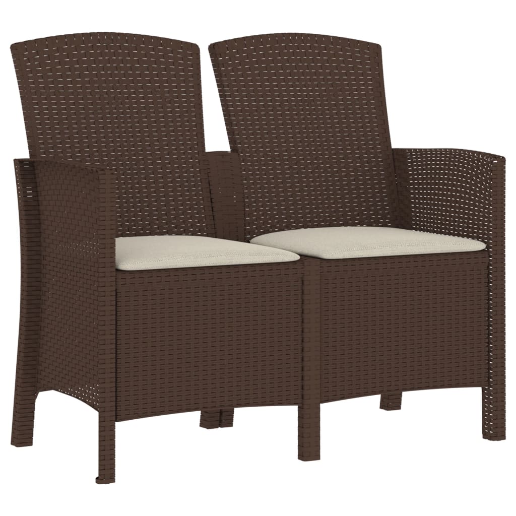 Set Di Mobili Da Giardino A 2 Posti Con 1 Tavolino - Divano Letto Da Esterno Rattan Metallo Corda Intrecciata Beige