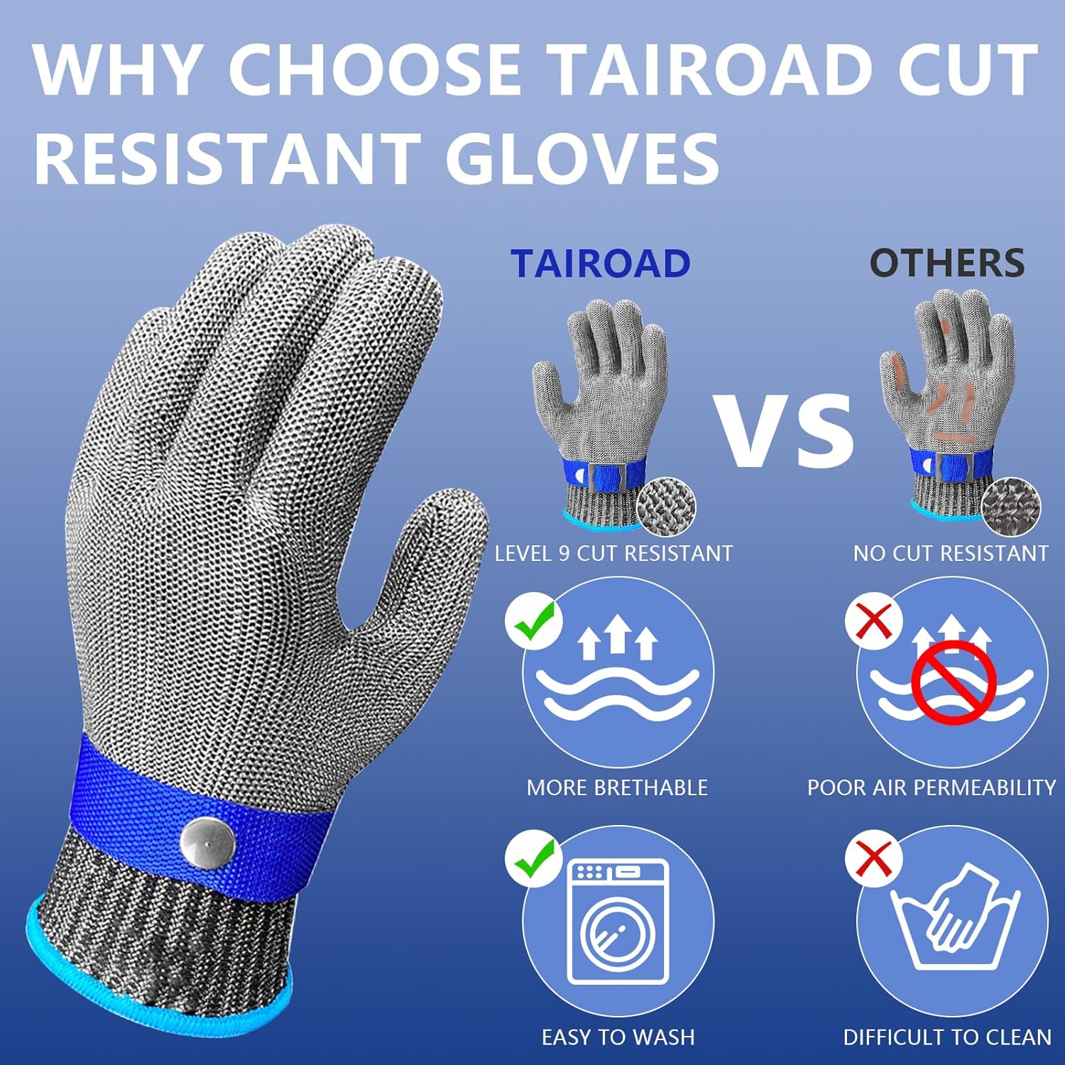 Gants anti-coupures de cuisine, gants de travail alimentaires de niveau 9 avec couteau pour huîtres et coupe de viande, éplucher les huîtres, cuisine - 3