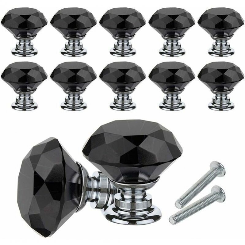 Uchwyt meblowy - do okien, szafek - szklany - 10 sztuk - 30 mm - czarny