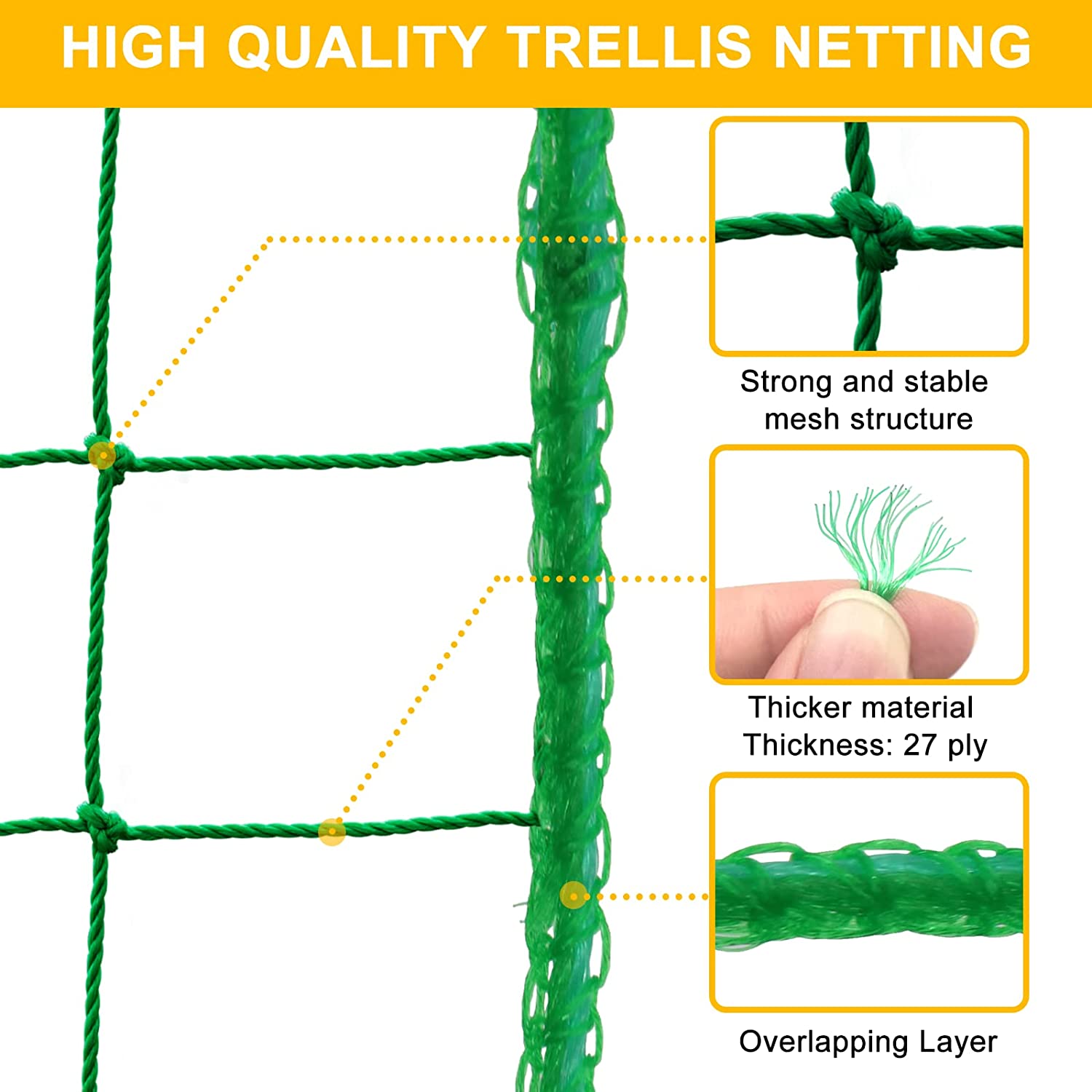 Filet en treillis de jardin – Filet en treillis robuste pour plantes grimpantes, filet pour concombre, tomate, maille à 27 brins (1,8 m x 0,9 m) - 4