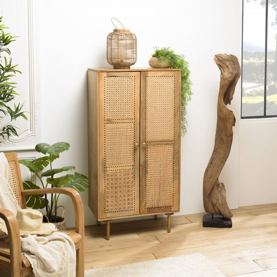 ISA - Mueble alto de castaño con 2 puertas de madera de mango y ...