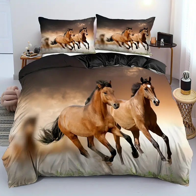 Juego de funda nórdica caballos microfibra 240x220 cm para cama de