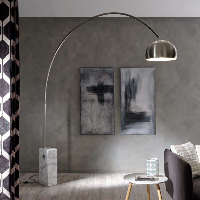 Lampada Da Terra Ad Arco Regolabile Con Base In Marmo - Elegante E Moderna Per Soggiorno - Foto 6