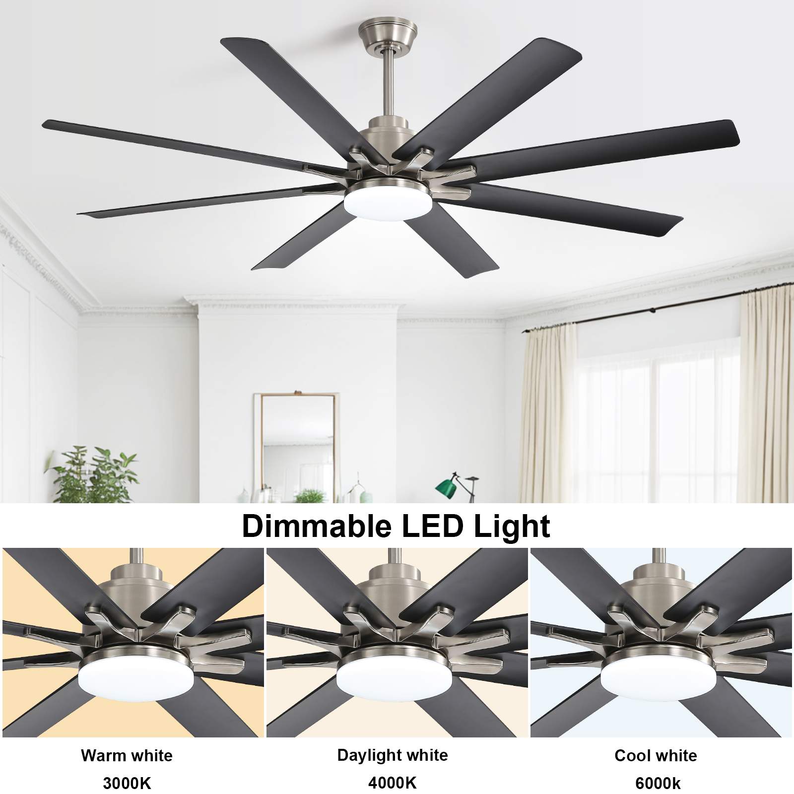 Ventilateur de Plafond 66 Pouces avec Lumière LED Dimmable 18W, Moteur DC Réversible et Commande Smart via App, Alexa et Google Home - 4