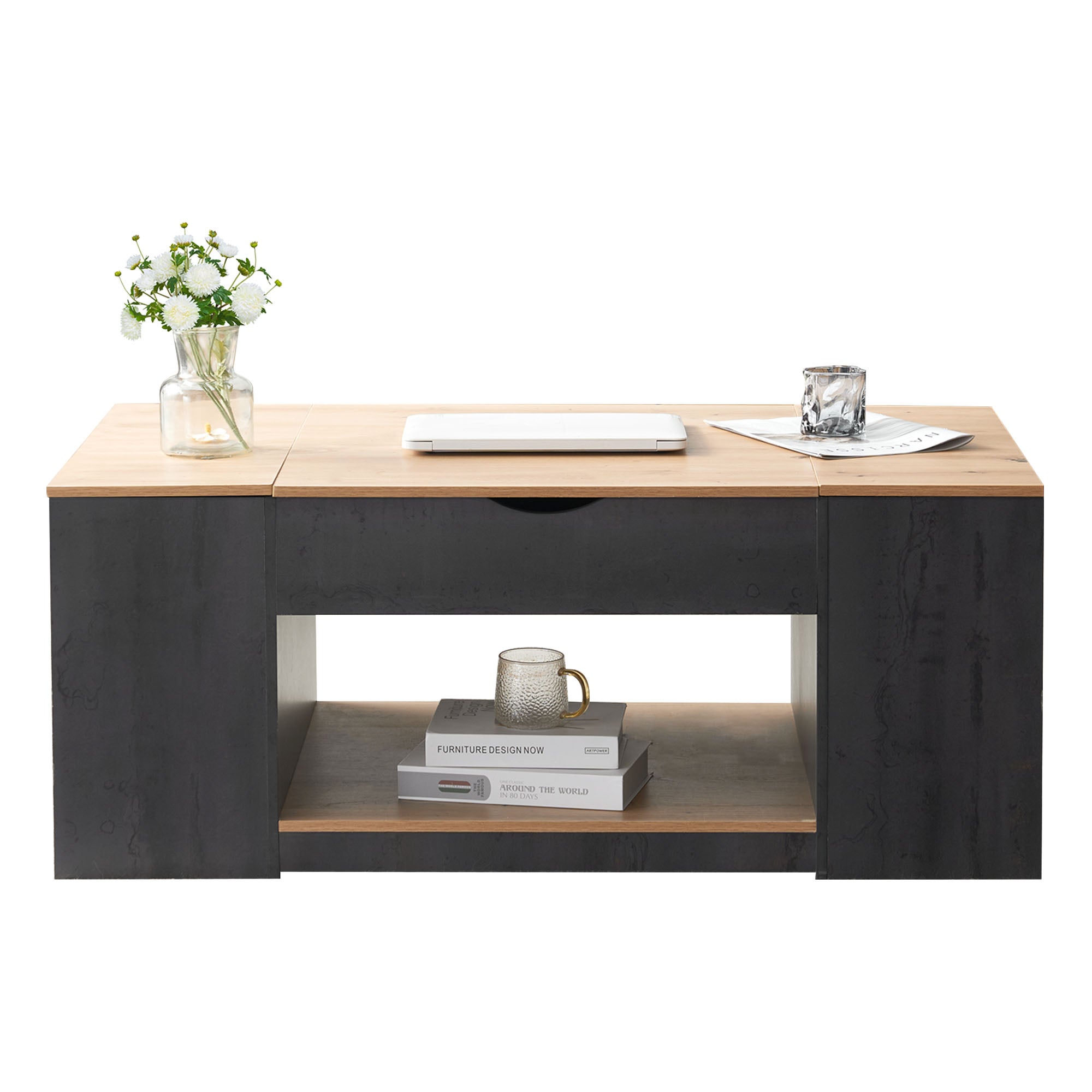 Table basse relevable en MDF - avec espace de rangement sous la table - gris - 3