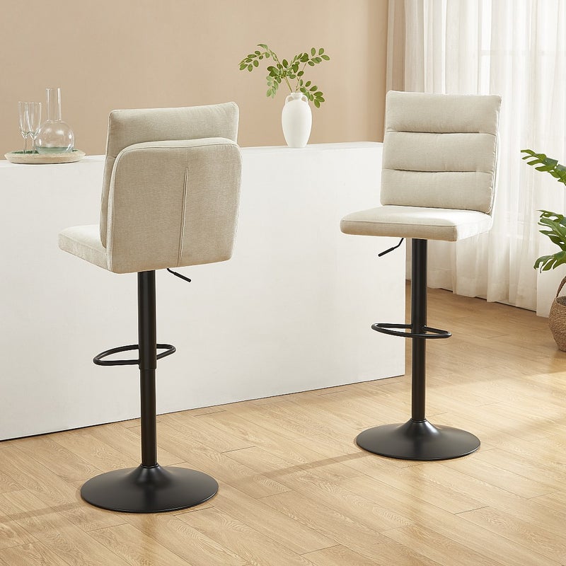 Zestaw 2 stołków barowych z tkaniny i czarnego metalu - Regulowana wysokość - Beżowy - NORIEL