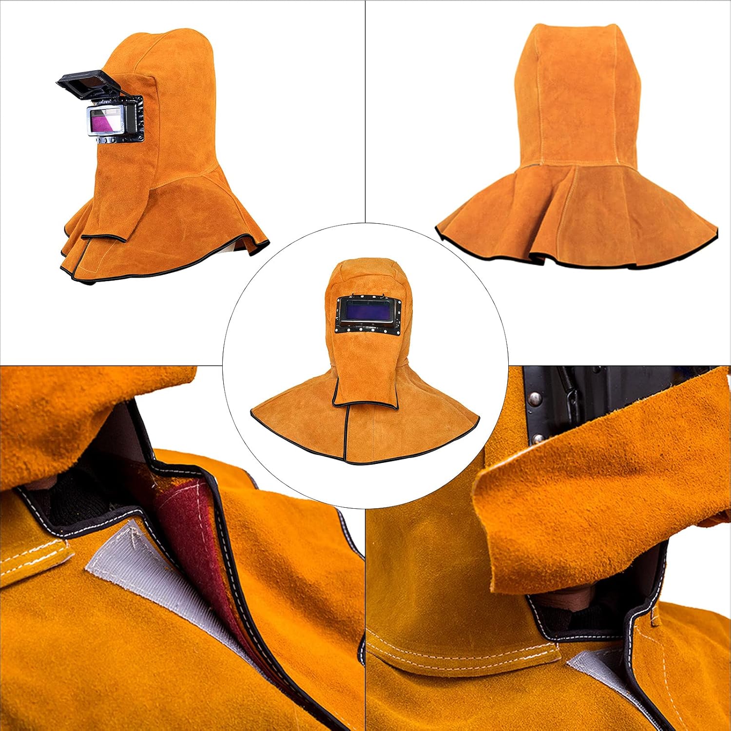 Máscara de solda em couro bovino com lente de filtro de escurecimento automático, capacete de solda, capacete de soldagem - 5
