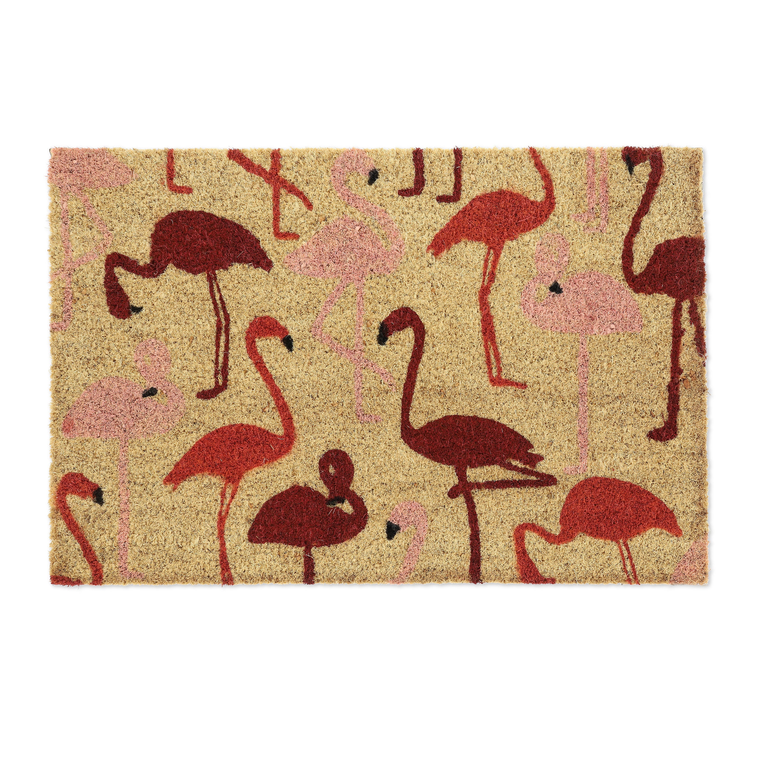 Relaxdays felpudo entrada casa, coco, alfombrilla flamencos, 40x60 cm, antideslizante, interior y exterior, natural/rojo