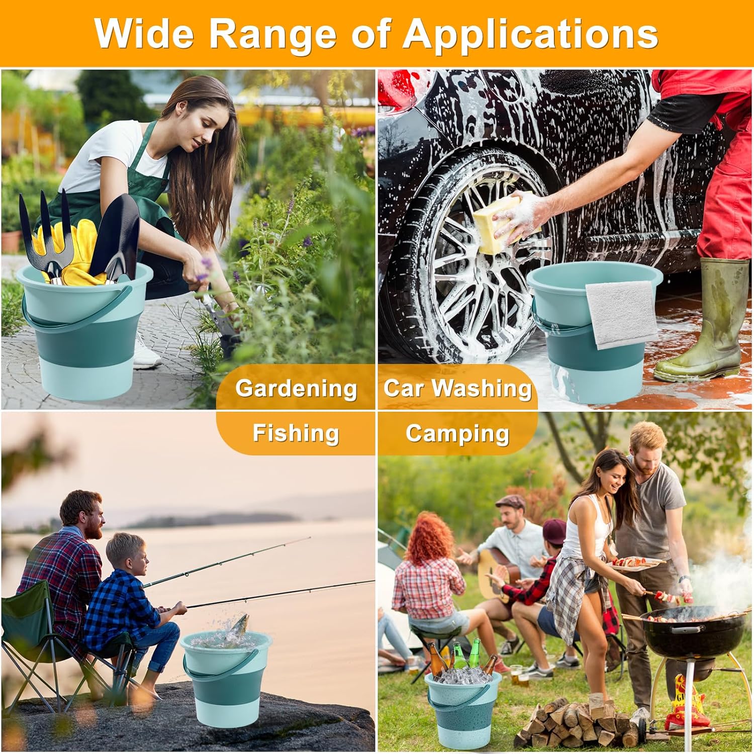 Secchio Pieghevole 9 Litri - Per Pesca, Campeggio E Pulizie