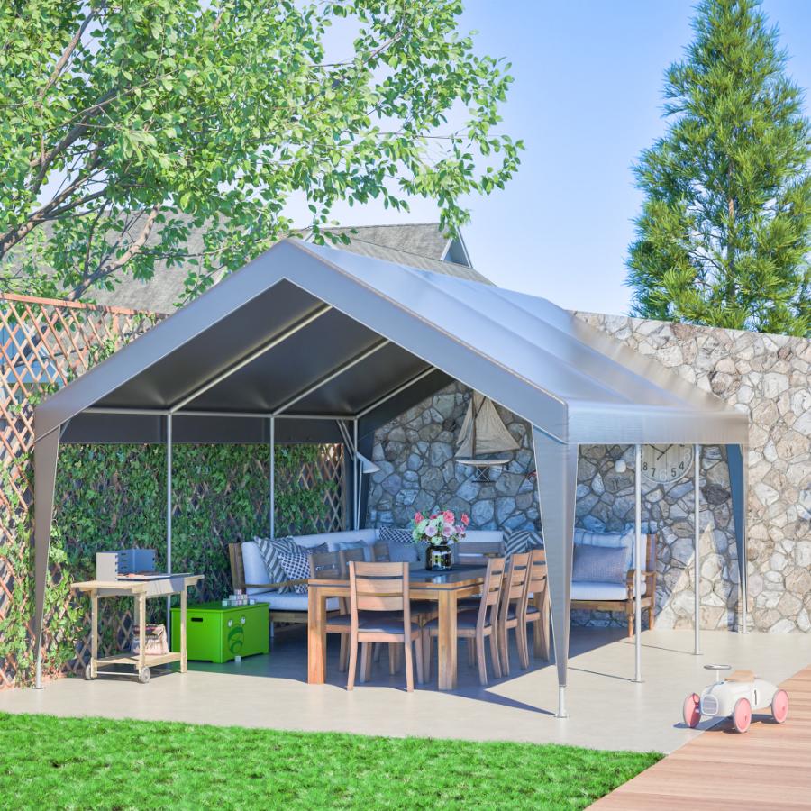 Tente Garage Tout-Temps 6x4x3m - Structure en Acier, Baches Latérales Étanches, Fenêtres Coulissantes, Gris - 9