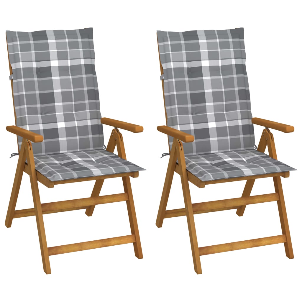 Chaises inclinables de jardin 2 pcs avec coussins Bois d'acacia - 2