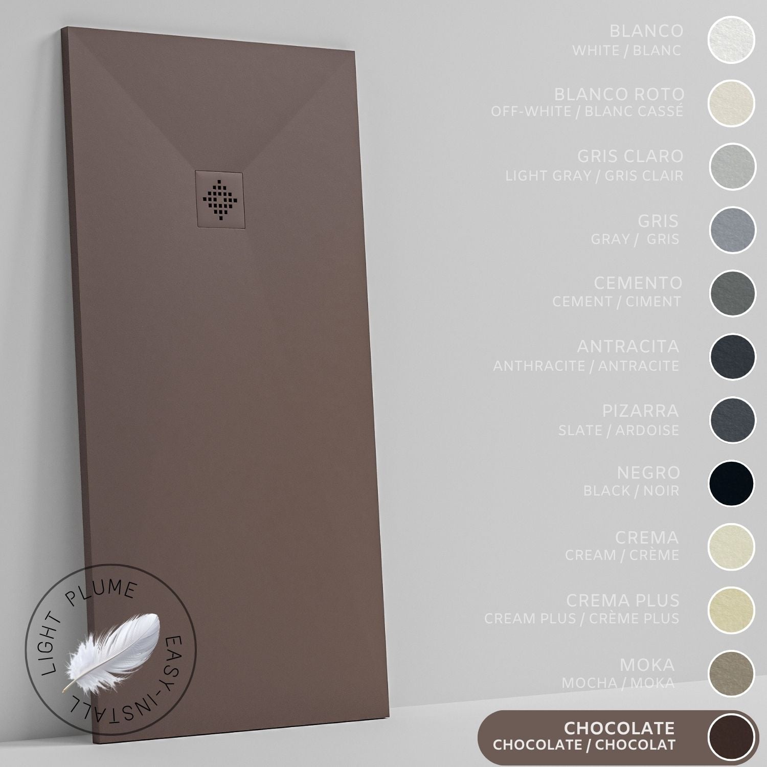 Soulhome plato de ducha de resina aligerada textura pizarra - color chocolate - 190x100 cm extraplano incluye válvula desagüe y rejilla same