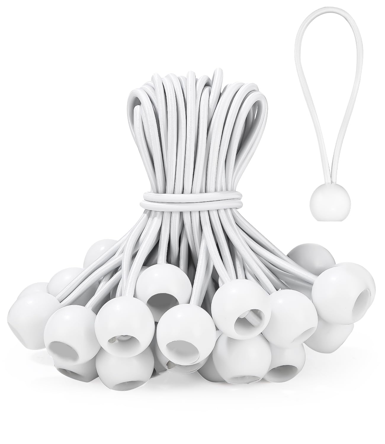 Lot De 100 Tendeurs Élastiques Avec Boules Plastique - 10 Kg - Blanc