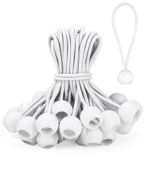 AOPRIE Lot De 30 Tendeurs Avec Boules Blanches 10,2 Cm - Sangle Elastique - Résistants Aux Intempéries - Sangle D'arrimage Pour Camping, Tentes, Cargaisons, Câbles Et Tuyaux