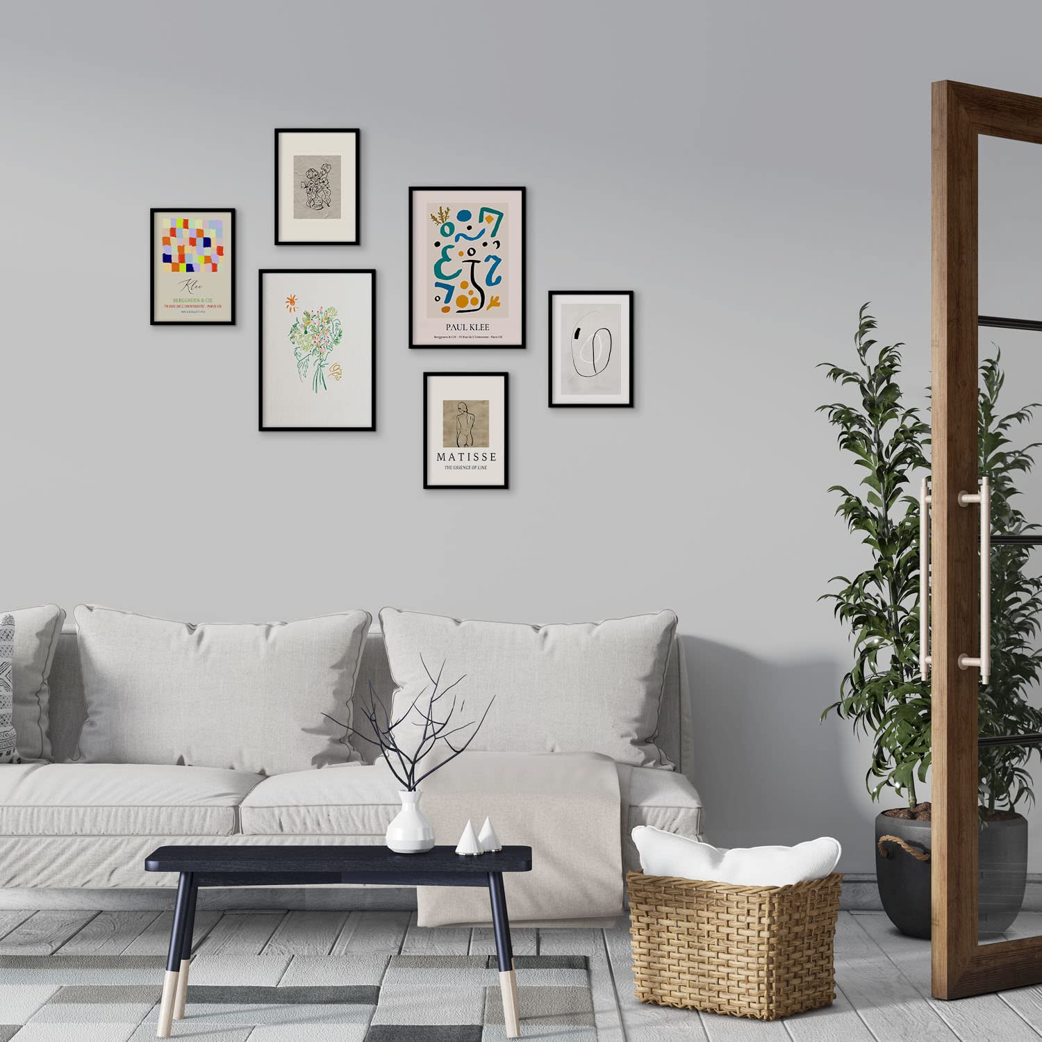 Set de 6 posters de modernismo. coleccion de láminas con estetica collage para la tamanos a3 y a4. . marco blanco