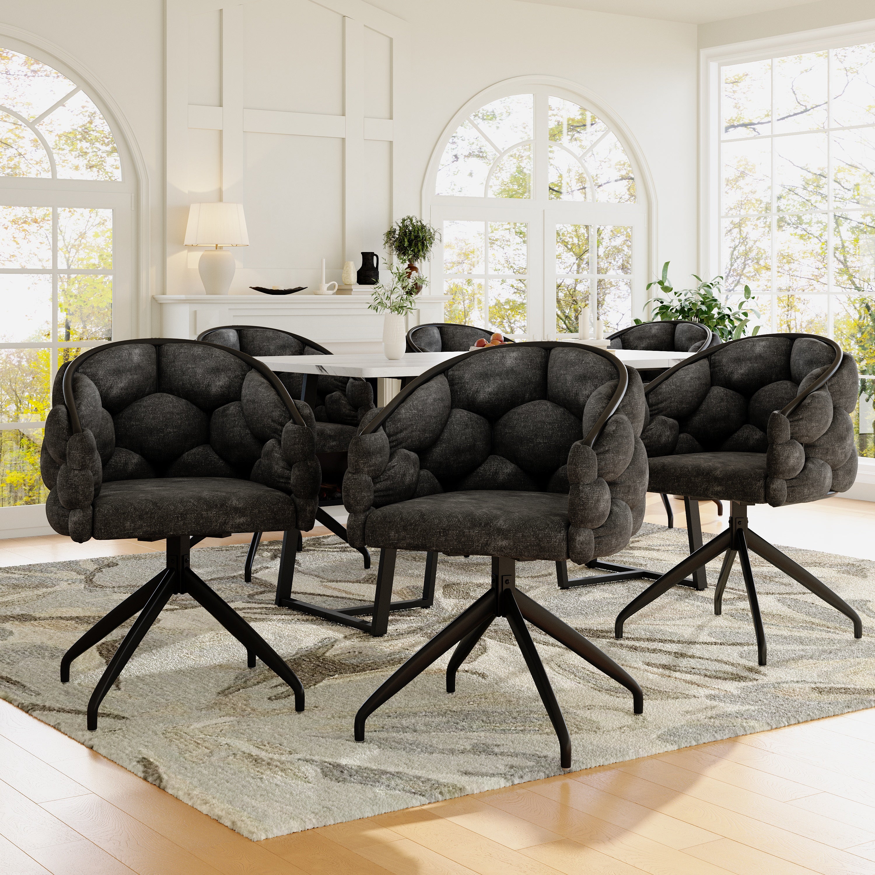 Lot de 6 Chaise de salle à manger rotative avec accoudoirs, tissu