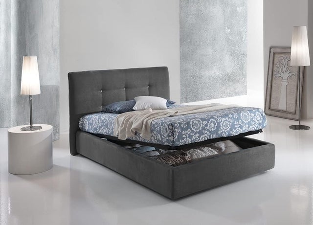 Letto Sosò UNA PIAZZA E MEZZA con contenitore - con Box Contenitore alzata frontale Misure 120x190, Giroletto SFODERABILE Microfibra ARCHILETTO