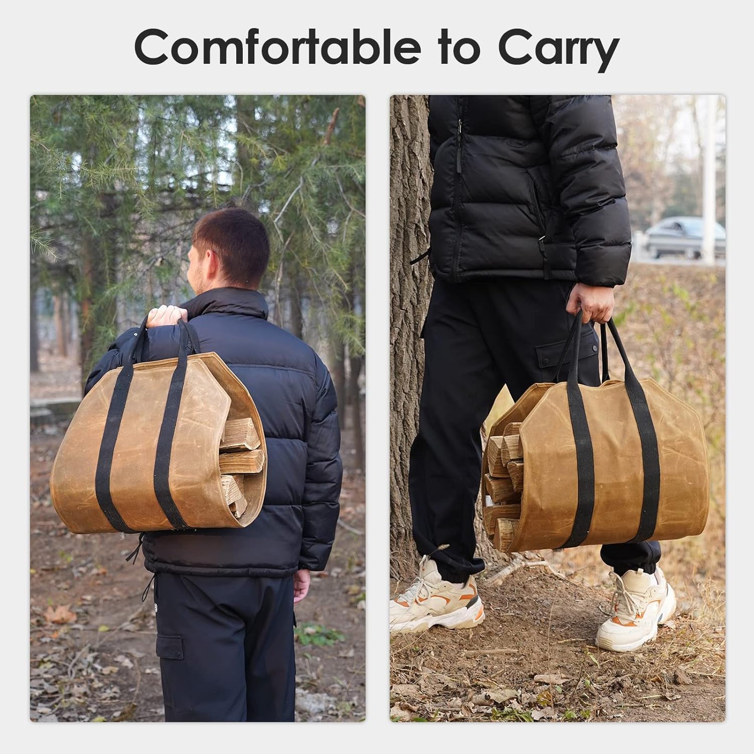 HiyyFloy Zaino Porta Legna Ardere, Borsa Porta Legna in Tela per Legna Ardere, Zaino Porta Legna Ardere Resistente con Spallacci E Maniglia Imbottita