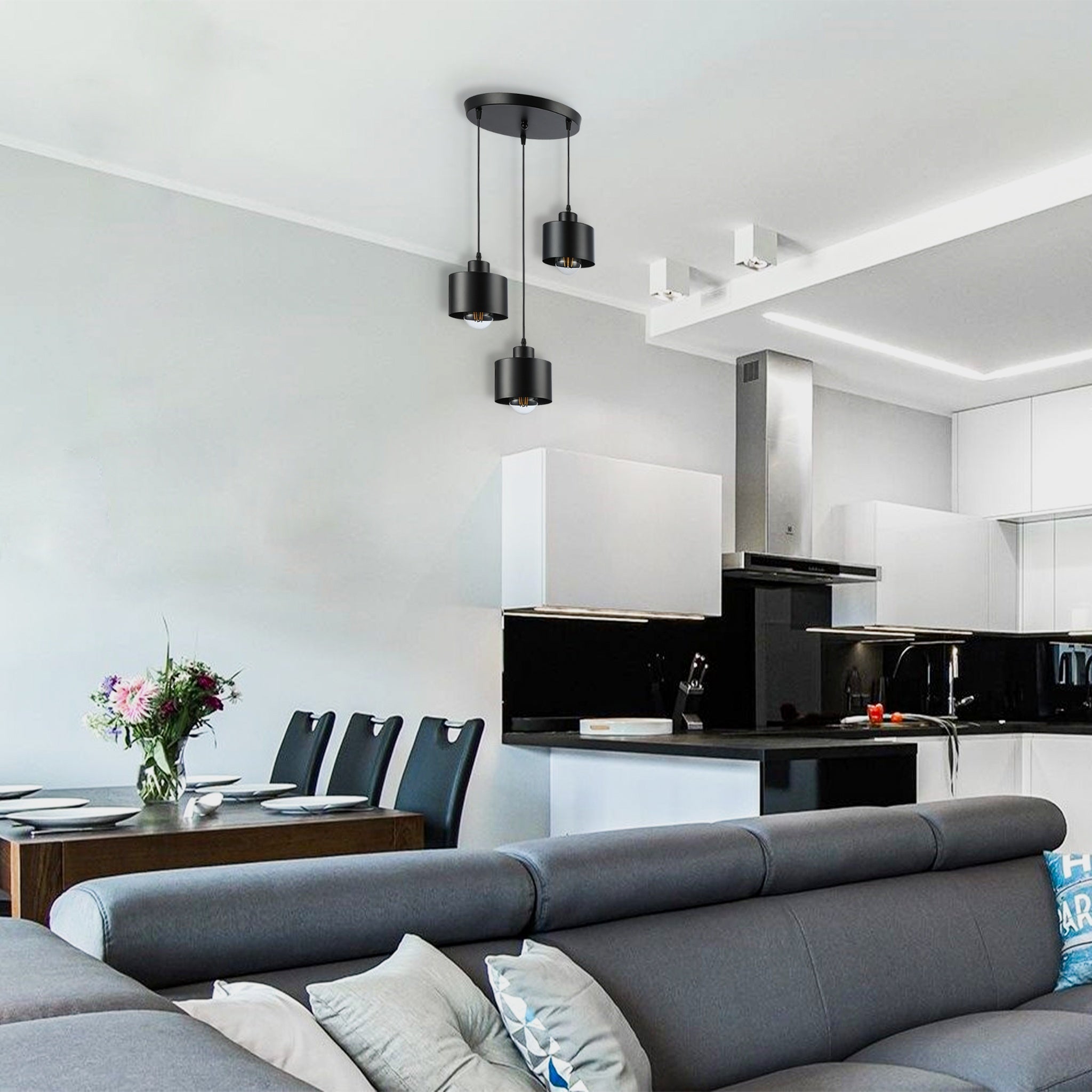 Lampa wisząca sufitowa Elza E27 3-punktowa 110 cm IP20 okrągła czarna MasterLED - 6