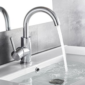 Robinet Lavabo Pivotant 360°,Robinetterie Design Courbé Classique pour Salle Bains,Mitigeur Vasque à Poser,Lave-main Chaude/Froide Chromé,EU Modèle