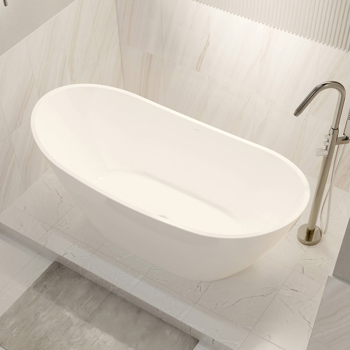 BERNSTEIN - Bañera independiente ovalada de acrílico 170x78x69cm + desagüe y rebosadero - Blanco brillo - BELLAGIO 2.0 - 3