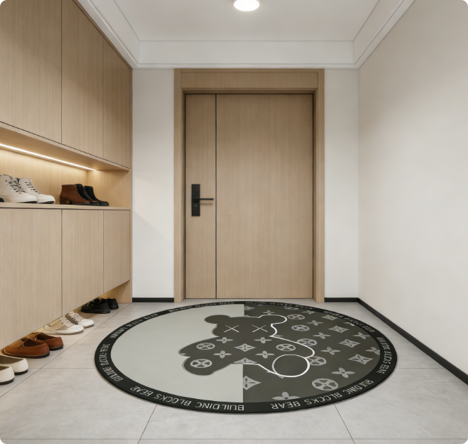 Tapis rond pour chaise de bureau de chambre,coussin pour chaise de gaming pivotante,motif ours rayé unique,100 cm - 5