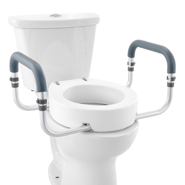 Rehausseur Toilette Ronde Standard VEVOR 88,9mm Haut,Siège Toilette Surélevé Charge 136kg,Main Courante en Alu,Rembourrage en EVA,pour Personnes Âgées