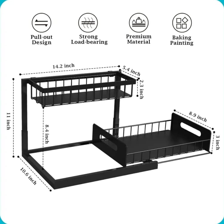 1 pièce d'étagère de rangement sous évier, étagère de rangement coulissante à 2 niveaux, étagère pour évier, organiseur pour armoire blanche - 5