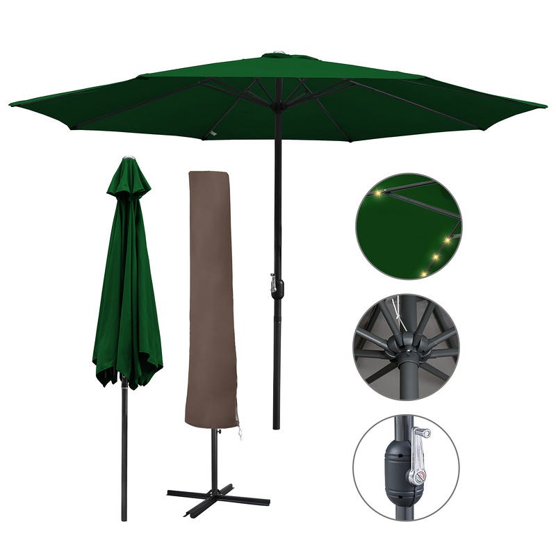 270cm ombrellone in alluminio con LED e copertura protettiva Manovella ombrelloni da balcone UV30+ ombrelloni da giardino per patio balcone, verde | Leroy Merlin 270cm ombrellone in alluminio con LED e copertura protettiva Manovella ombrelloni da balcone UV30+ ombrelloni da giardino per patio balcone, verde | Leroy Merlin