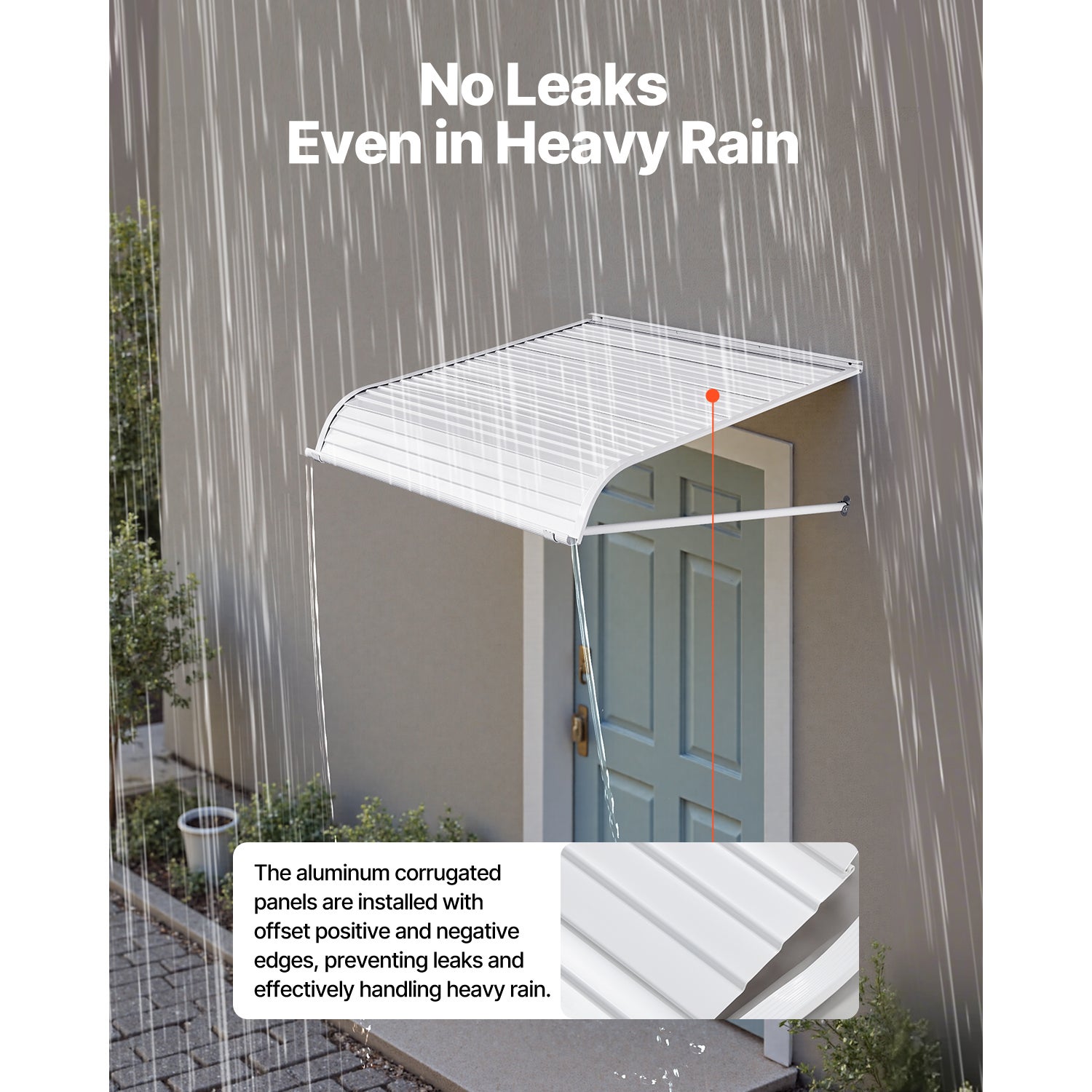 Toldo porta entrada SucceBuy 101,6x106,6 cm, marquise alumínio, proteção chuva neve sol, abrigo duradouro portas, janelas, varandas, sacadas - 4