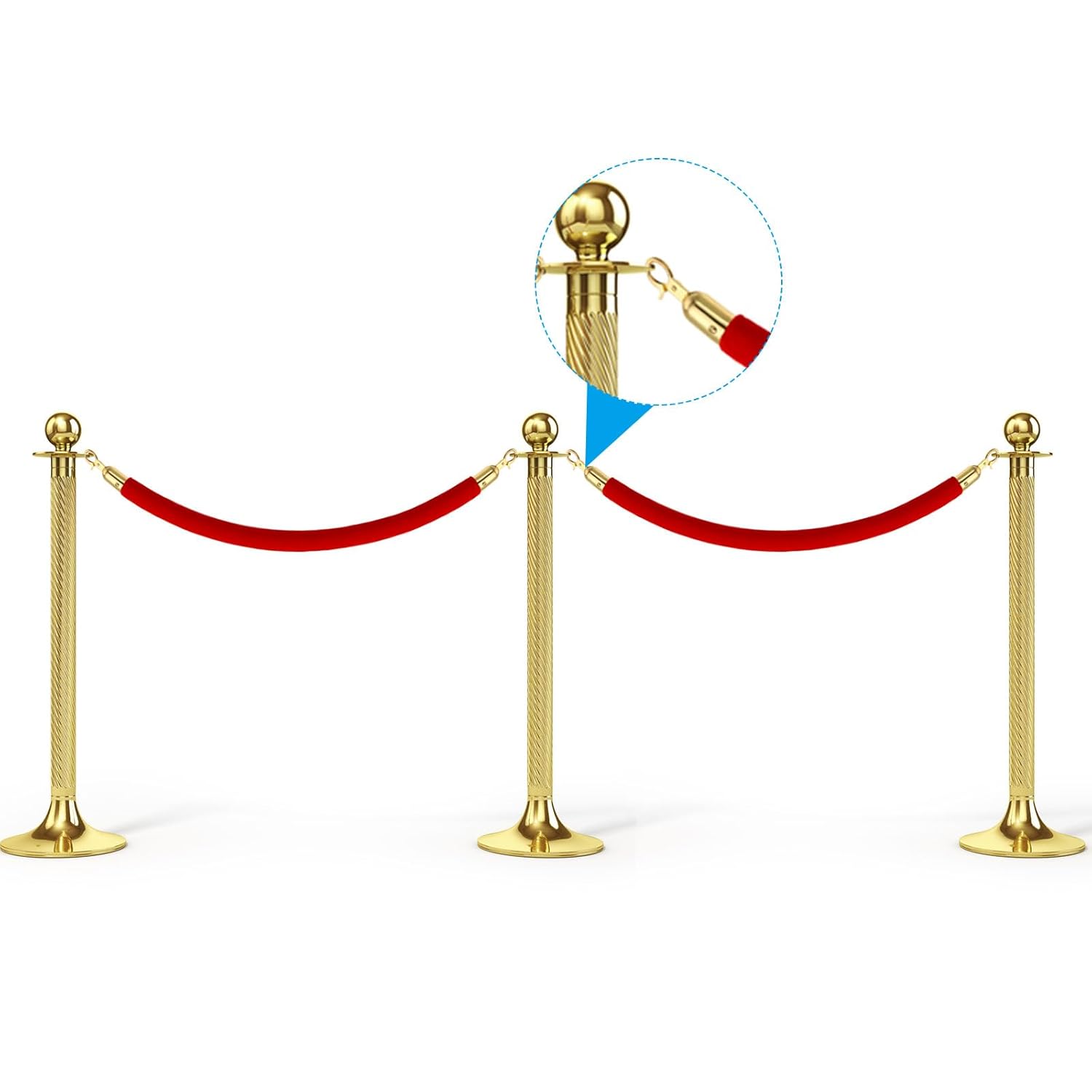 Lot de 2 embouts de corde pour poteau de 2,8 x 8 cm, crochets mousquetons pour barrière de contrôle des foules, séparateur de file d'attente, noir - 6