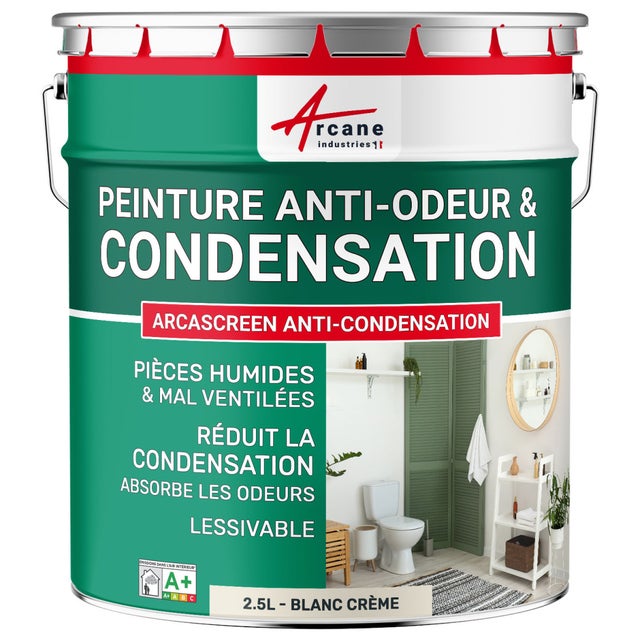 Peinture anti-condensation, anti odeur pour pièces humides : ARCASCREEN ANTI CONDENSATION Blanc Crème - 2.5 L - ARCANE INDUSTRIES