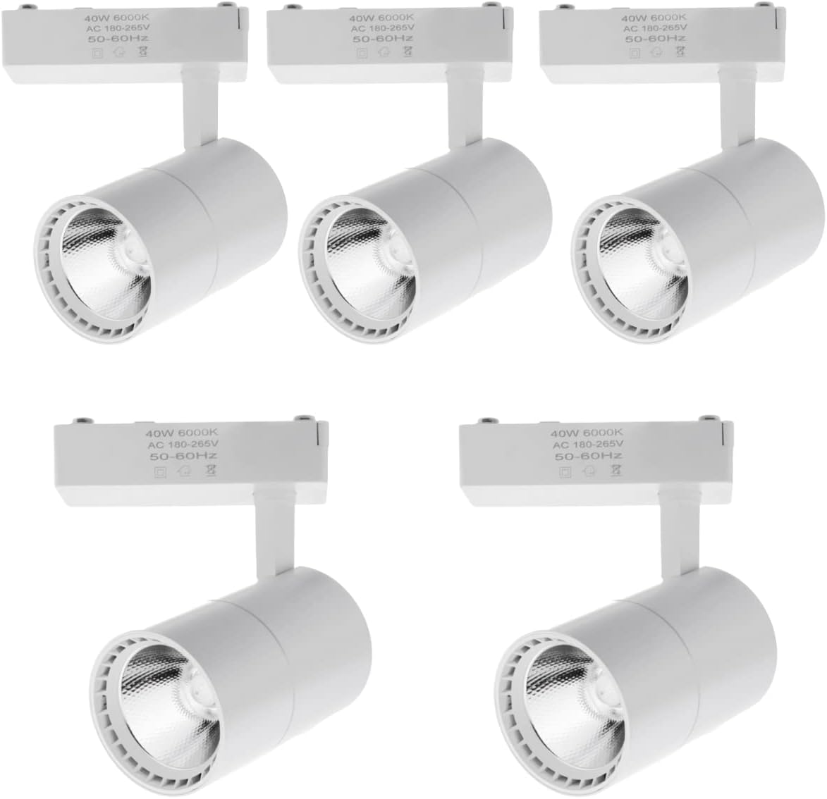 5x Reflektor szynowy LED 40W, chłodne światło 6000K, 2700 lumenów, 220V 50-60Hz jednofazowy, kolor biały