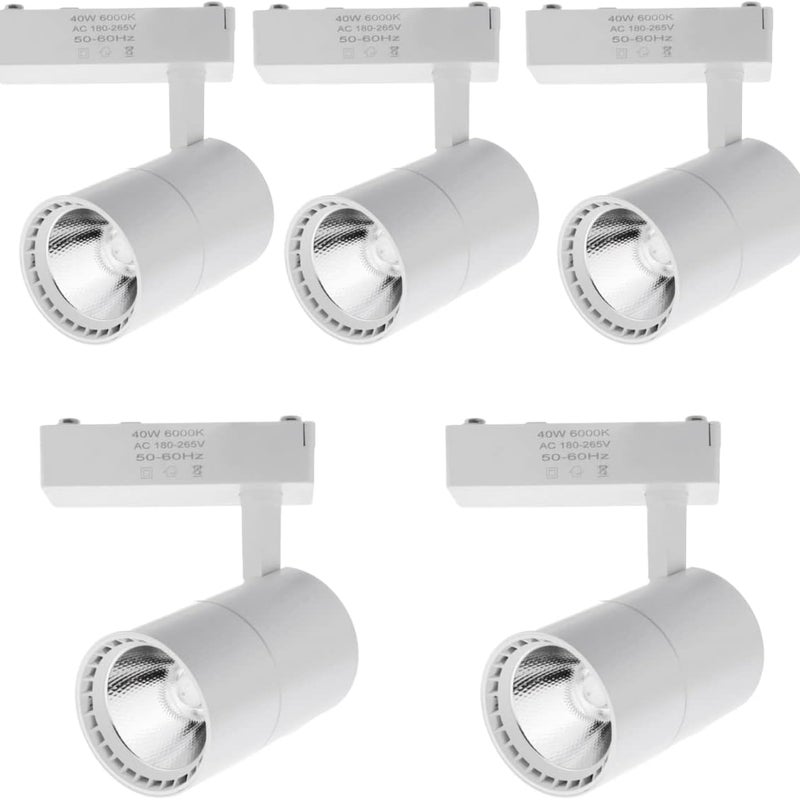 5x Reflektor szynowy LED 40W, chłodne światło 6000K, 2700 lumenów, 220V 50-60Hz jednofazowy, kolor biały