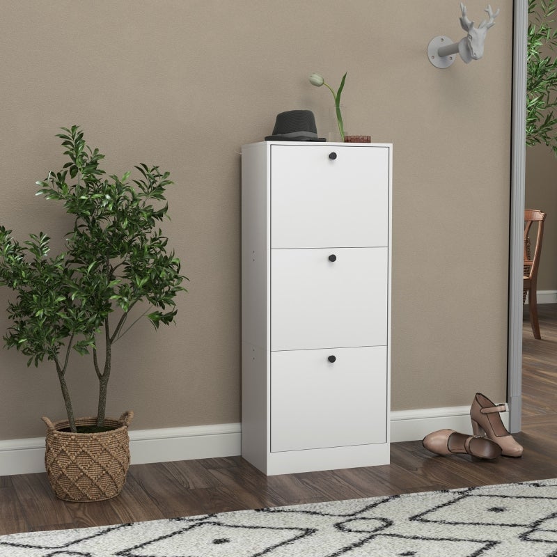 HEXCELEN Meuble à Chaussures Étroit 80x24x137,5 Cm – 3 Battants + Tiroir, Étager Réglables, 18-24 Paires – Blanc-Argent Pour Entrée