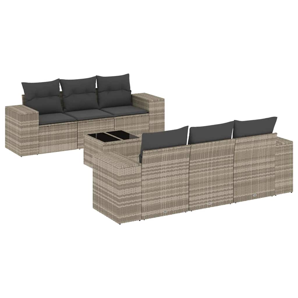 Set Divani da Giardino 7pz con Cuscini Grigio Chiaro Polyrattan vidaXL - 2