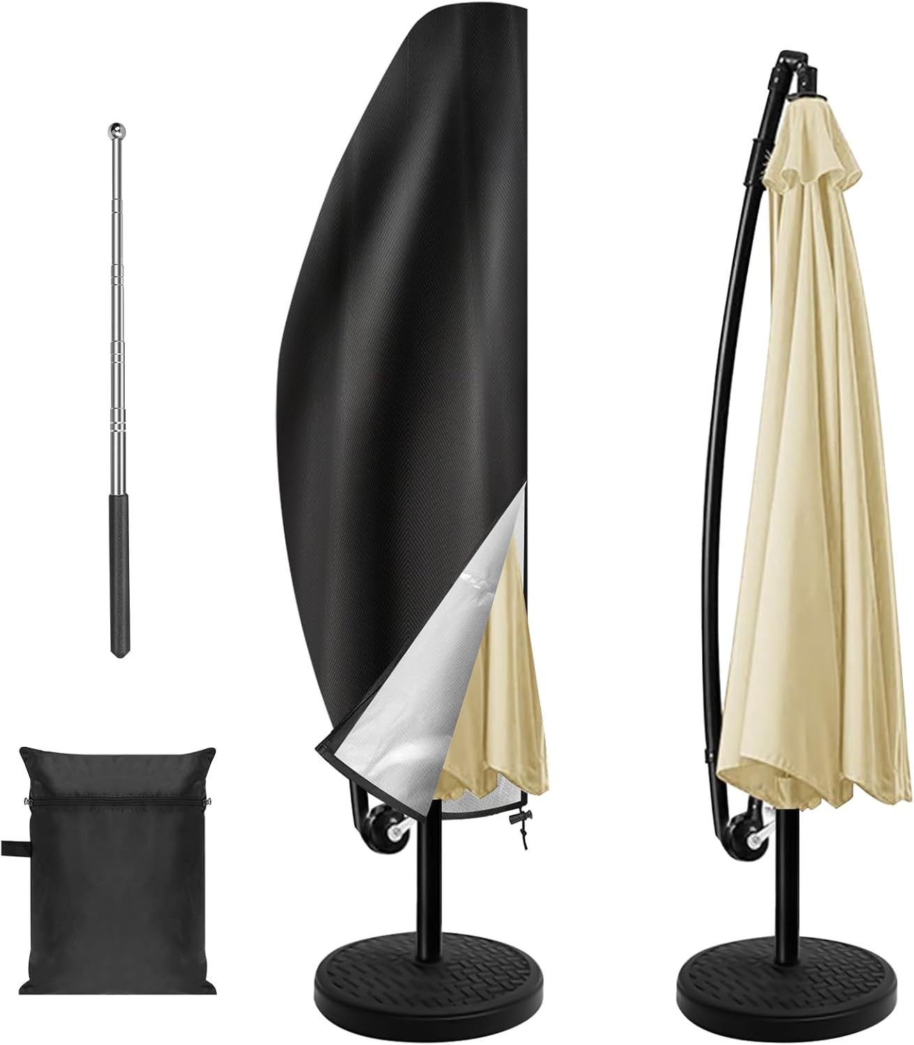 Pokrowiec na parasol - 265 x 40/70/50 cm - Z zamkiem błyskawicznym i drążkiem - Oxford 210D - Wodoodporny / Pyłoszczelny / Odporny na warunki atmosfer