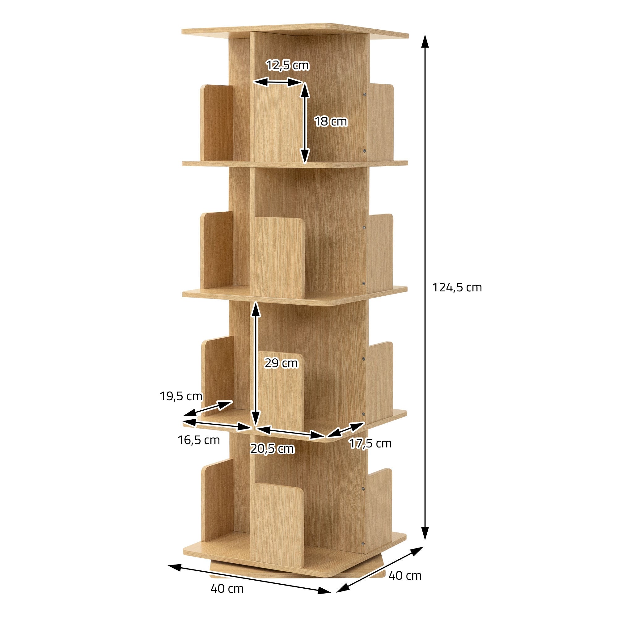 ML-Design Scaffale Effetto Legno Quercia 40x124,5x40 cm Libreria Girevole a 360° in Legno Torre Salvaspazio 4 Ripiani e 16 Scomparti Multiuso per casa - 2