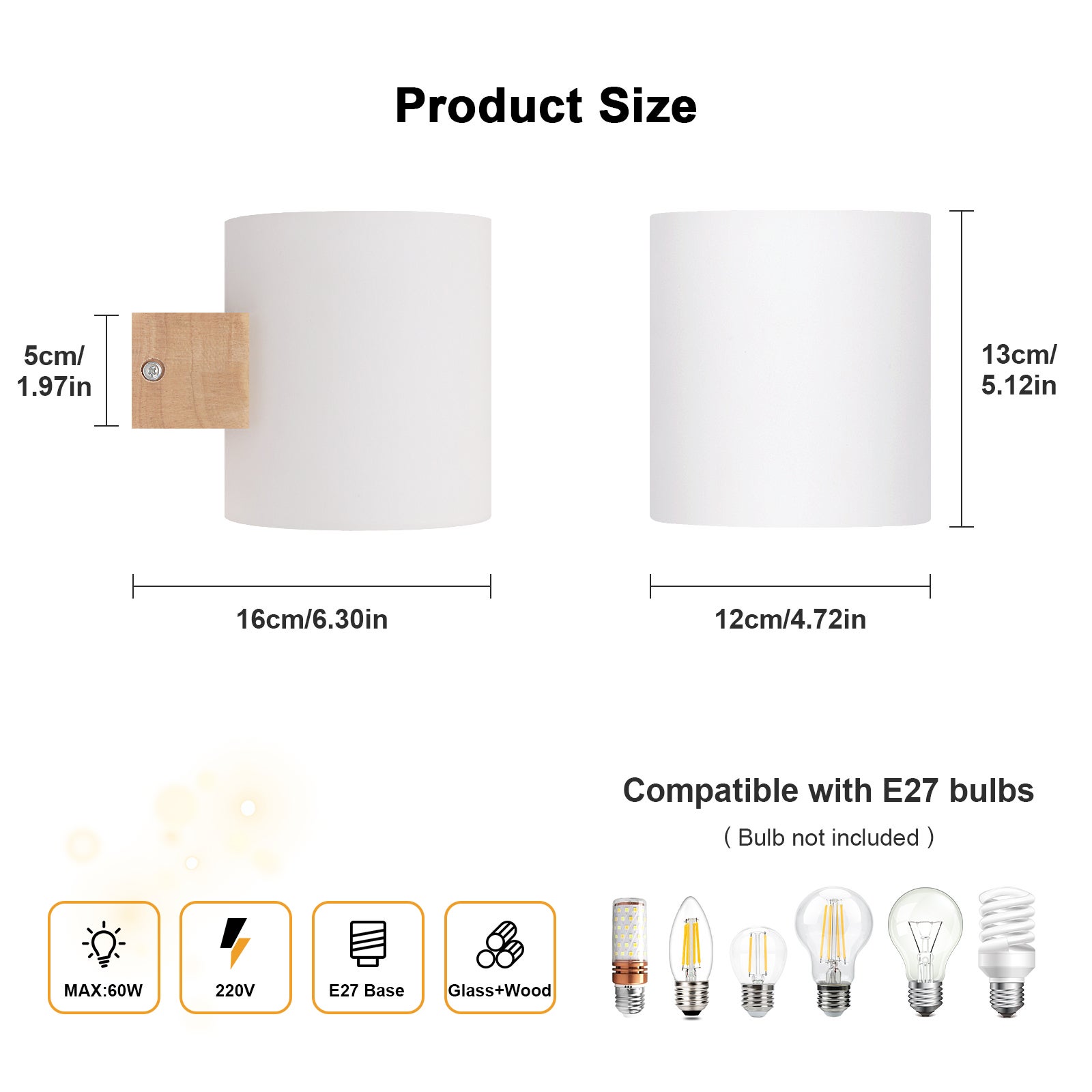 Aplique de pared para interior,lámpara de pared vintage de madera E27,pantalla de vidrio,ideal para dormitorio,sala de estar,escalera de madera - 4