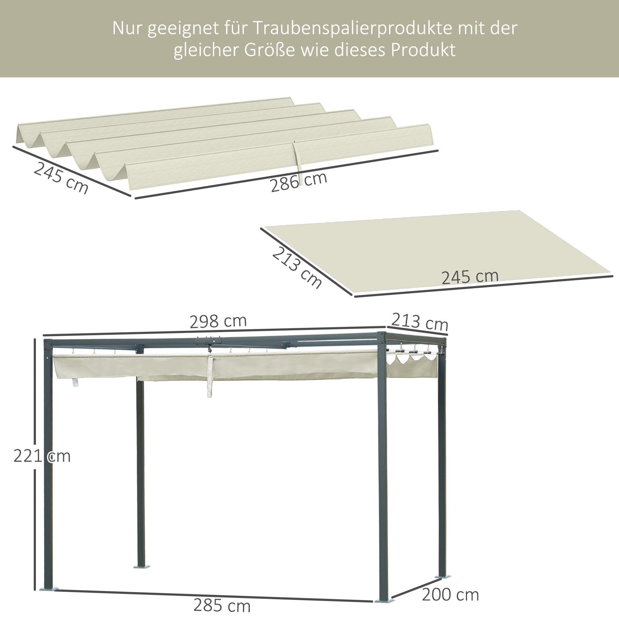 Toiture de remplacement pour pavillon de jardin de 2,85 x 2 m, extensible, montage facile, polyester, blanc crème - 4