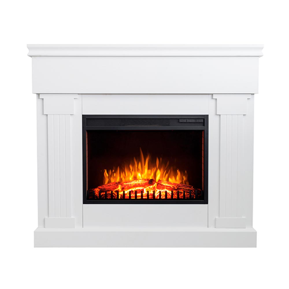 Tempo Style - Kominek elektryczny VARMA 1500 W w kolorze białym | Piec z ramą z płyty MDF i realistycznym efektem ognia