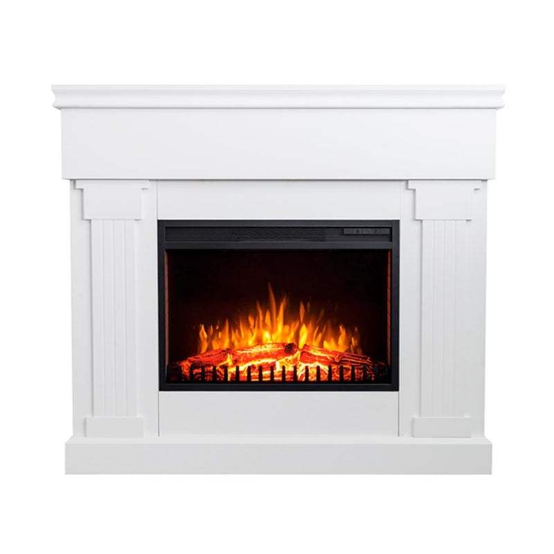 Tempo Style - Kominek elektryczny VARMA 1500 W w kolorze białym | Piec z ramą z płyty MDF i realistycznym efektem ognia