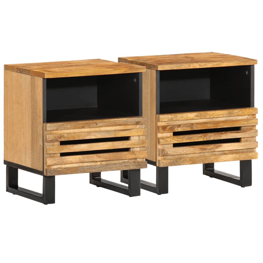 2 pcs Mesas de cabeceira，Mesita de noche，Mesa Auxiliar 40x34x46 cm mangueira áspera maciça CFW559879 - 2