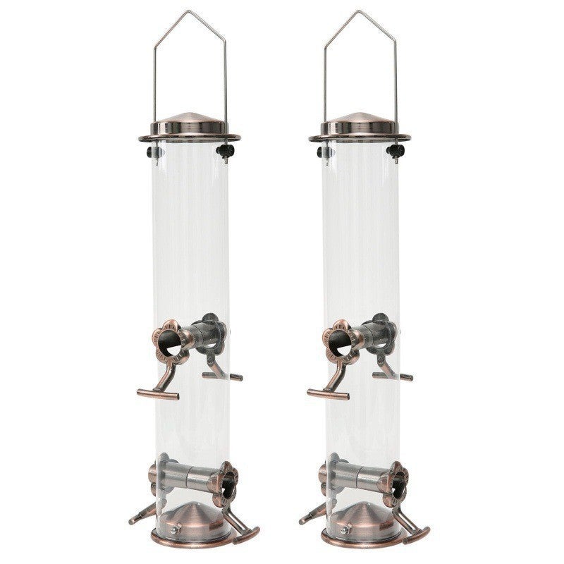 Alimentador tubular de metal para pendurar ao ar livre, com tampa de metal resistente para evitar mordidas. - 3