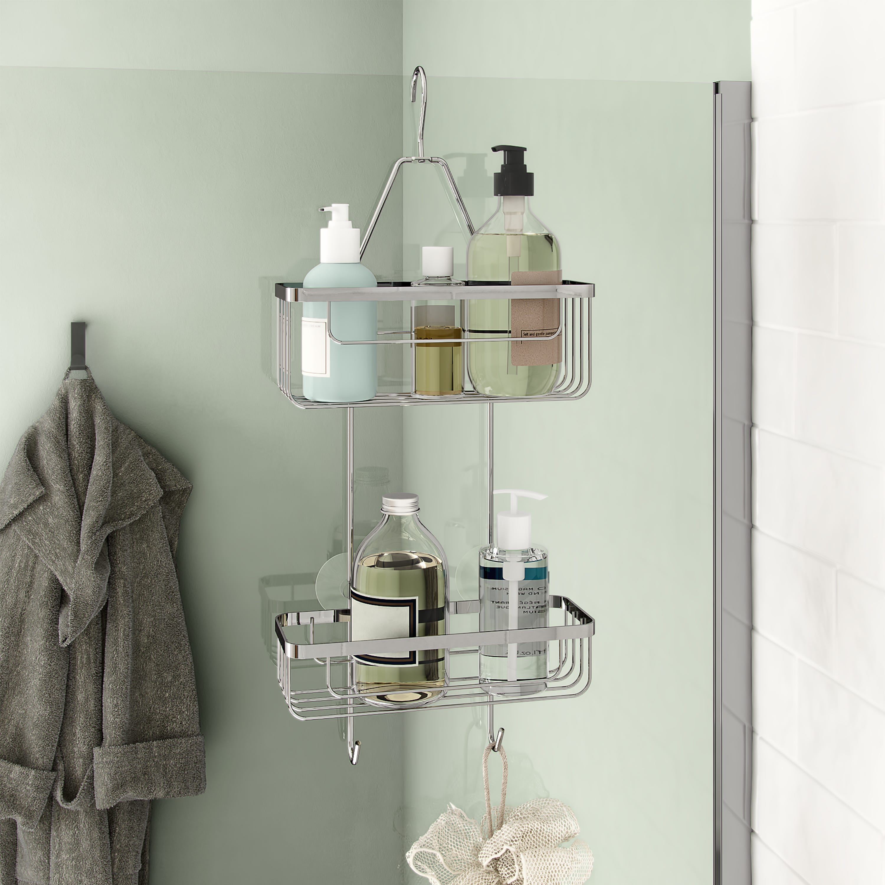 Set de douche SENSEA - Colonne de douche avec robinet mécanique et étagère de douche suspendue - Chrome - Studio / Essential - 6